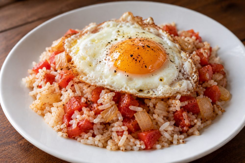Arroz con huevo y tomate